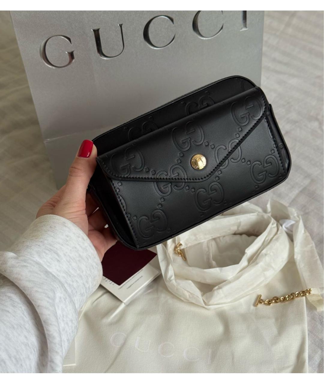 GUCCI Черная кожаная сумка через плечо, фото 5