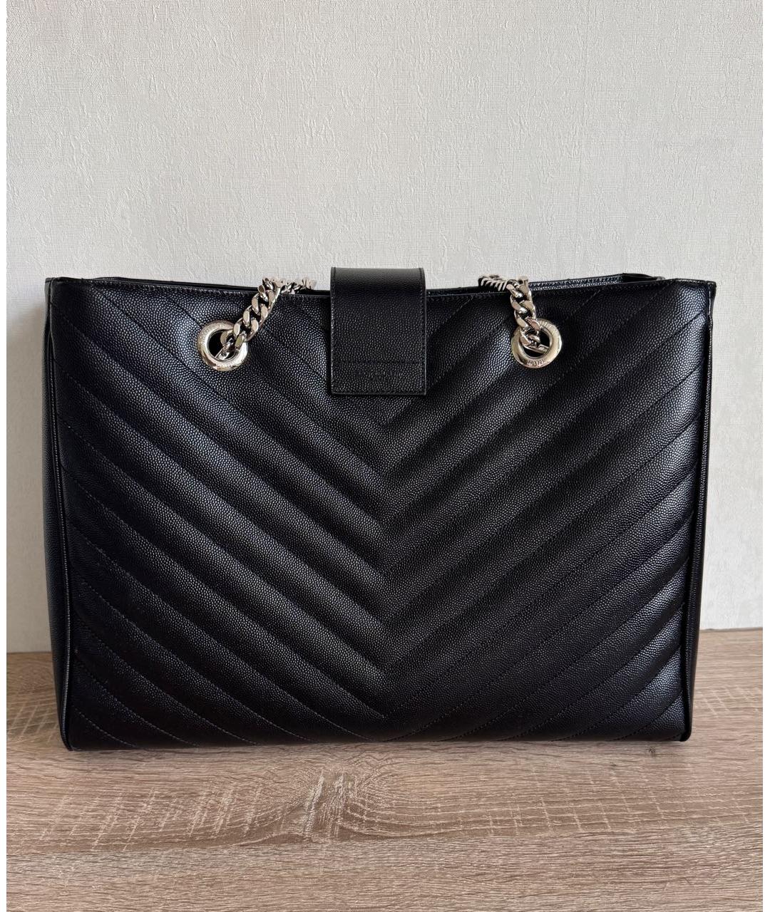SAINT LAURENT Черная кожаная сумка тоут, фото 2