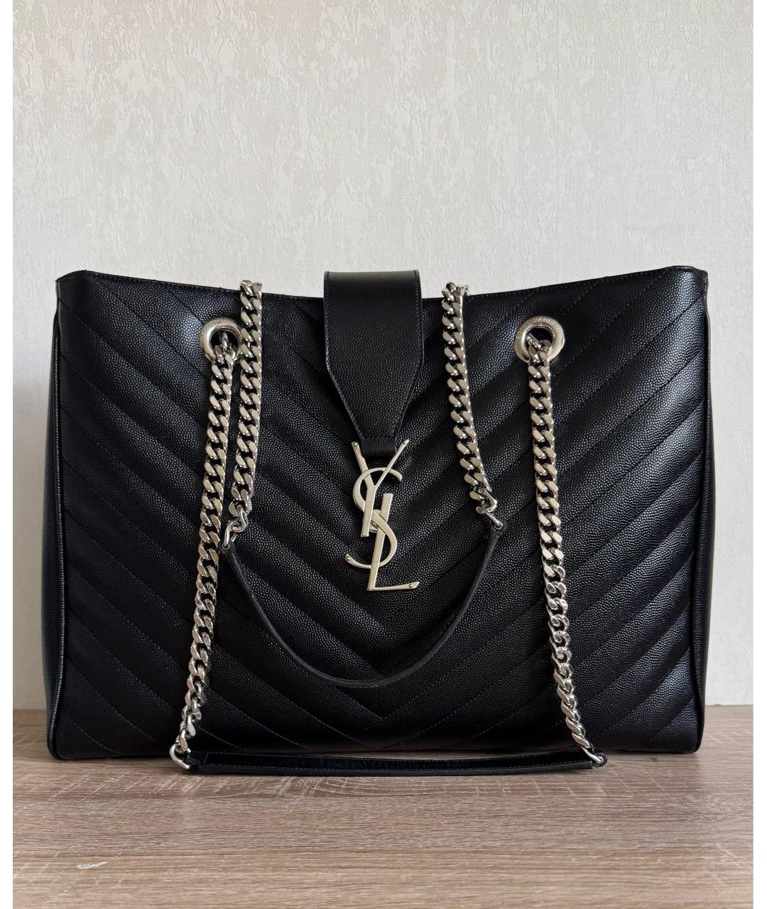 SAINT LAURENT Черная кожаная сумка тоут, фото 9