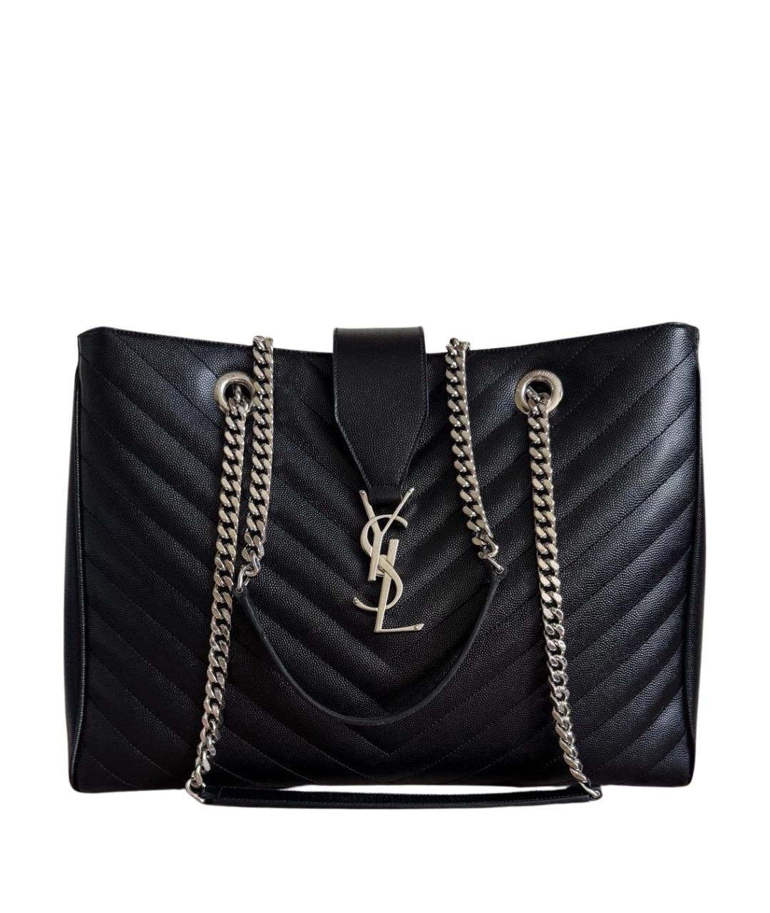 SAINT LAURENT Черная кожаная сумка тоут, фото 1