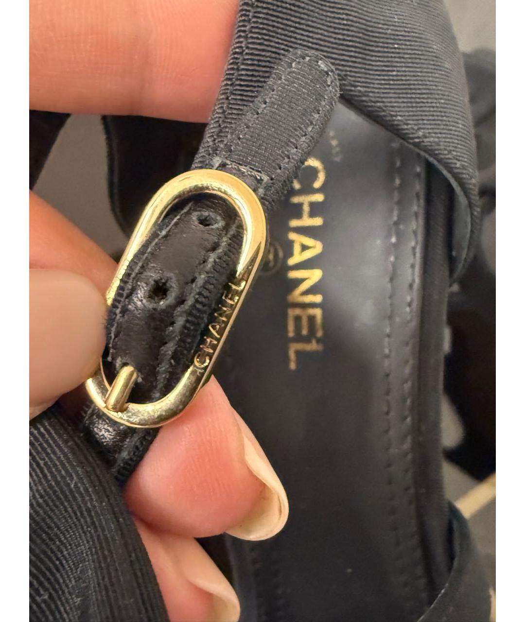 CHANEL Черные текстильные босоножки, фото 6