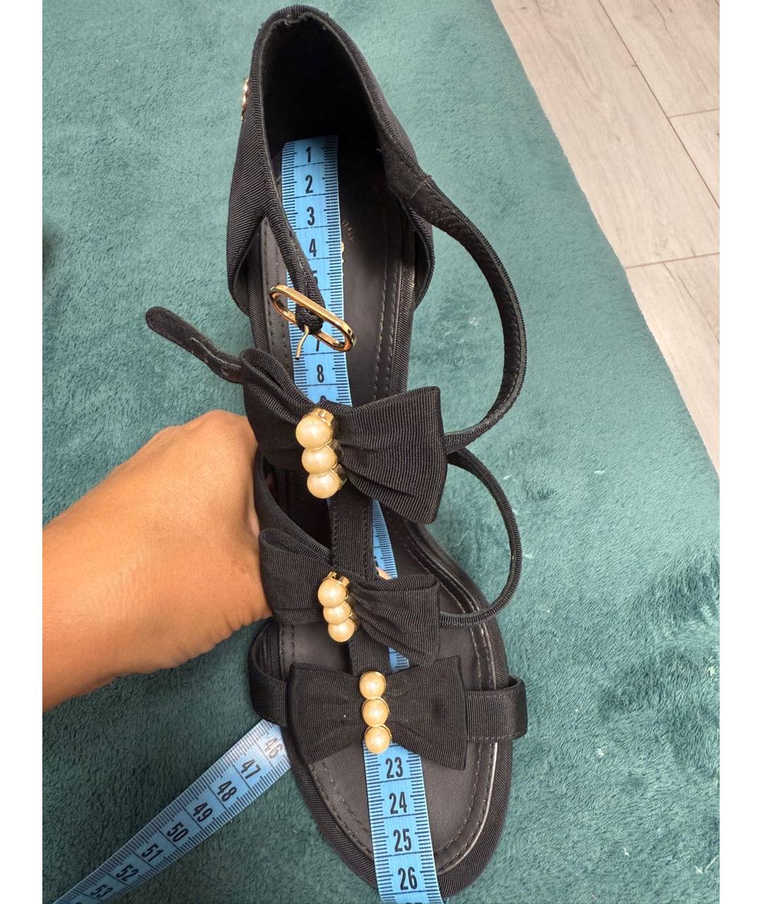 CHANEL Черные текстильные босоножки, фото 5