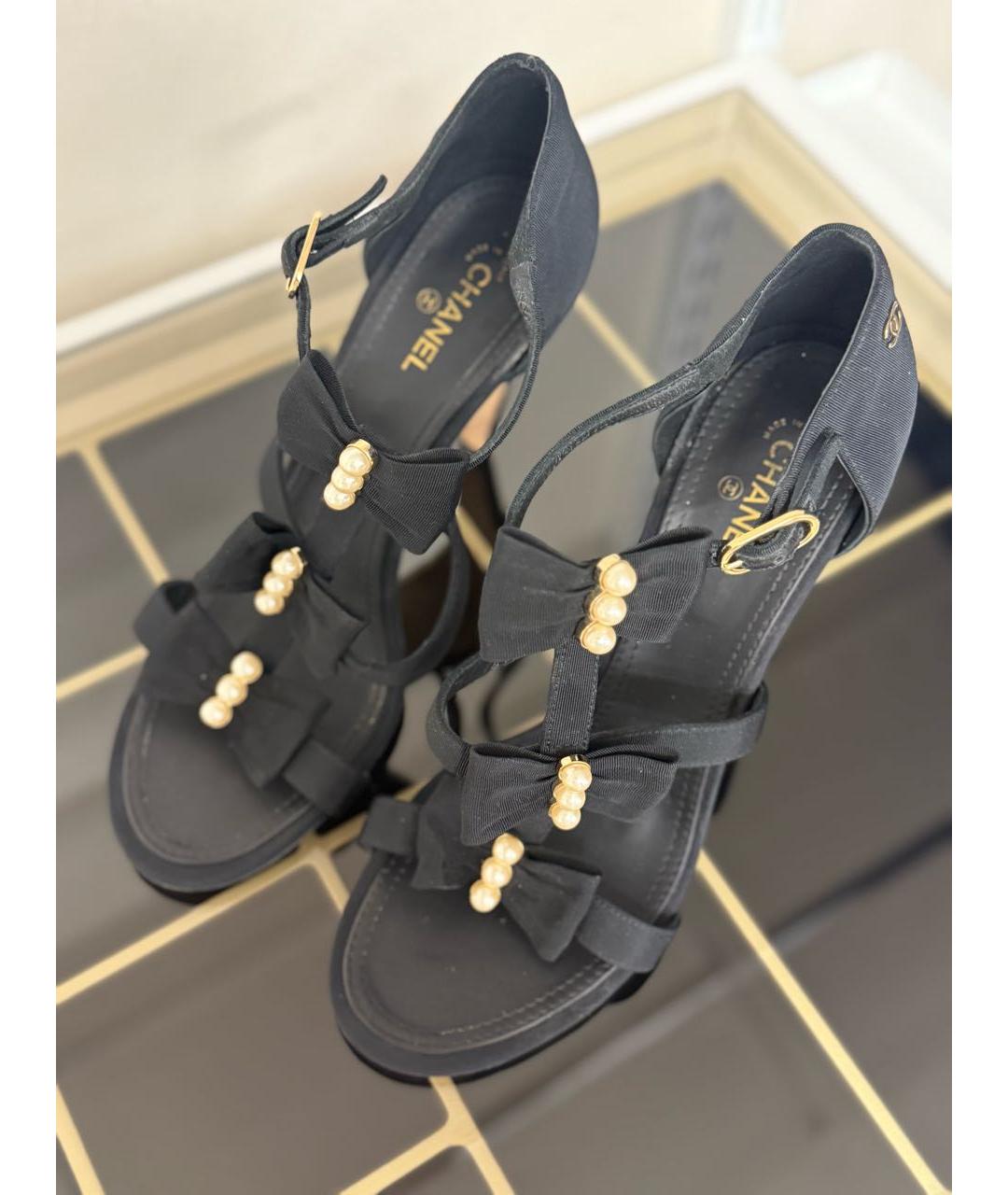 CHANEL Черные текстильные босоножки, фото 2