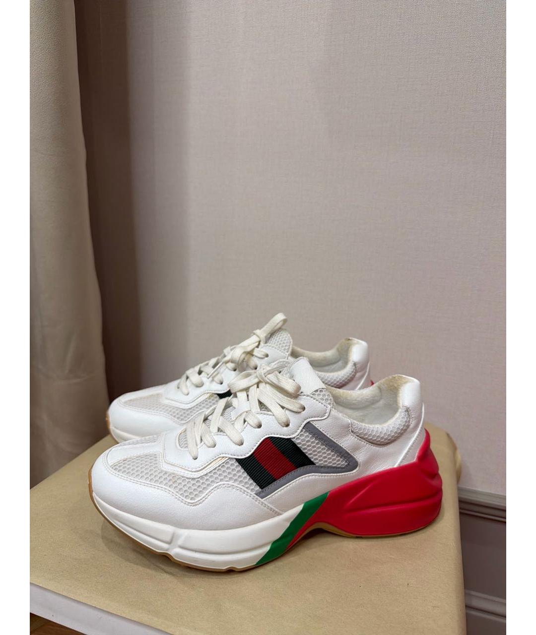 GUCCI Белые кожаные низкие кроссовки / кеды, фото 7