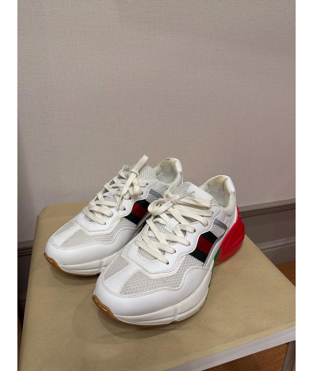 GUCCI Белые кожаные низкие кроссовки / кеды, фото 5