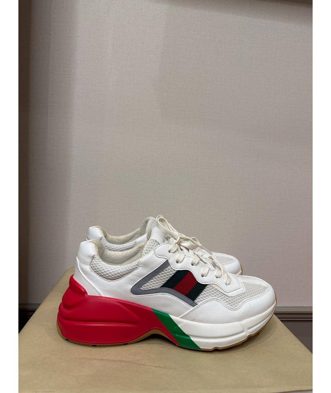 GUCCI Белые кожаные низкие кроссовки / кеды, фото 8