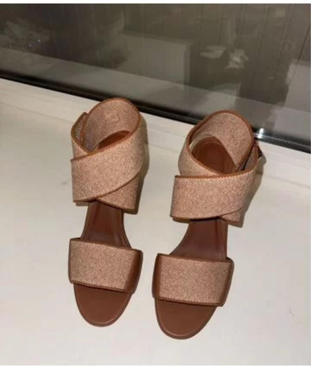 LORO PIANA Коричневые текстильные босоножки, фото 3