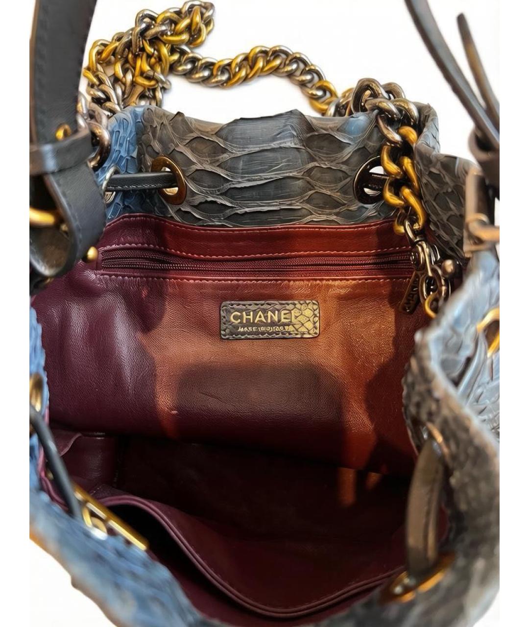 CHANEL Темно-синяя кожаная сумка тоут, фото 4