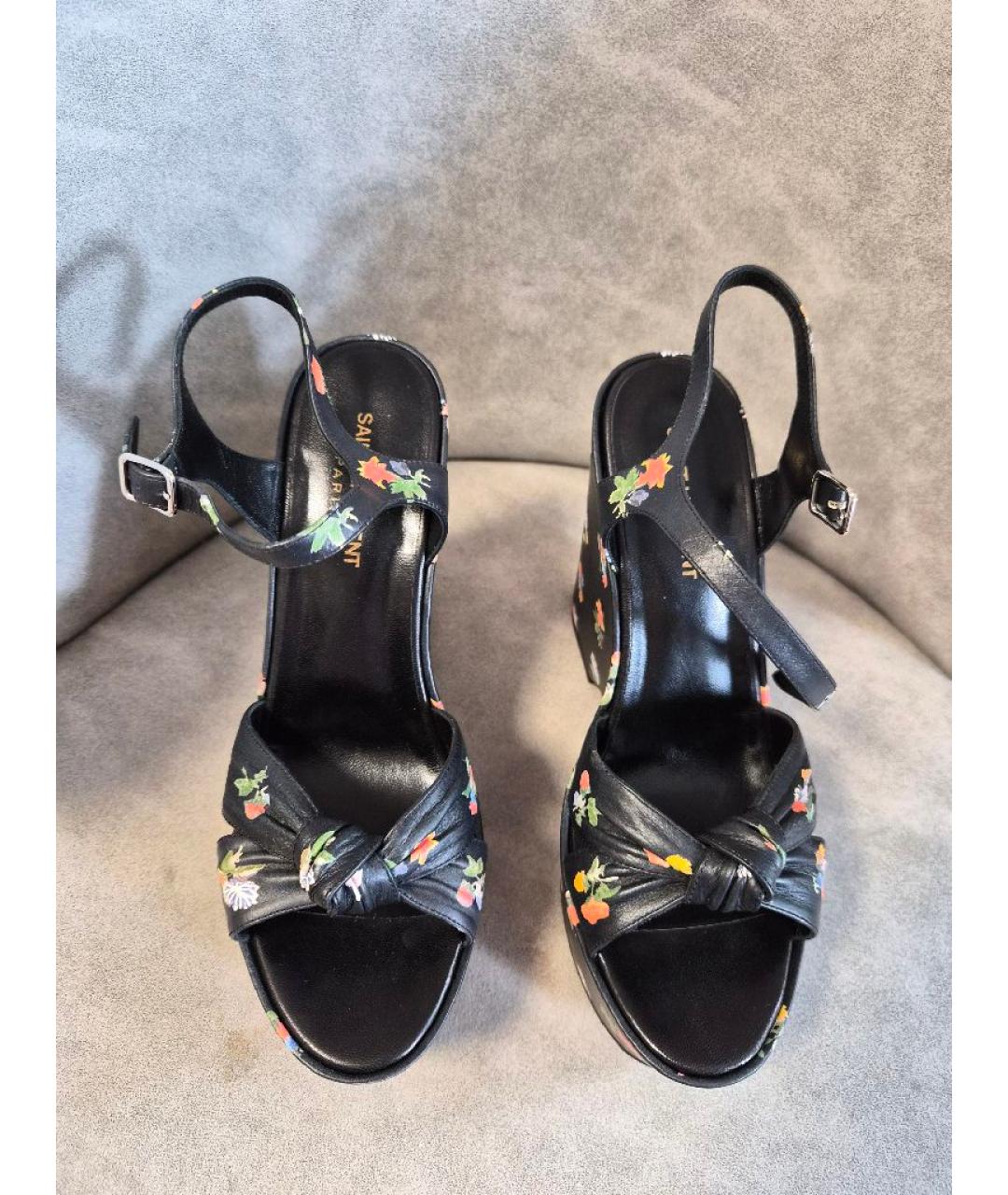SAINT LAURENT Черные кожаные босоножки, фото 2
