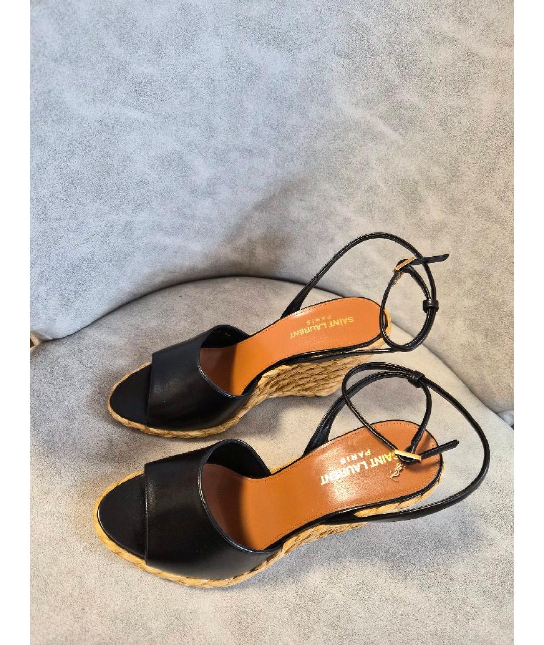 SAINT LAURENT Черные кожаные босоножки, фото 3