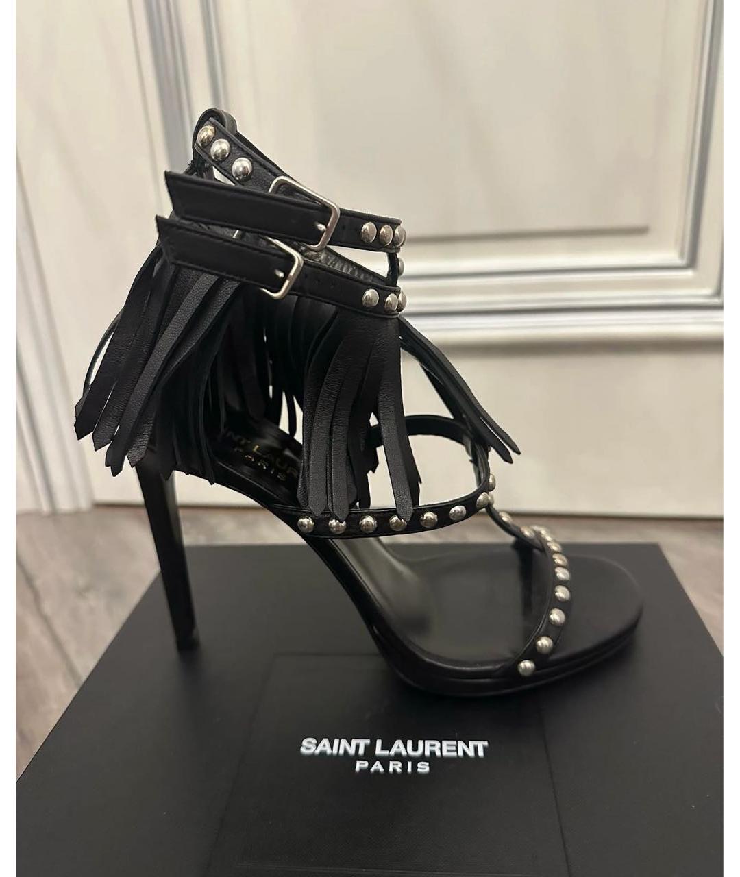 SAINT LAURENT Черные кожаные босоножки, фото 9