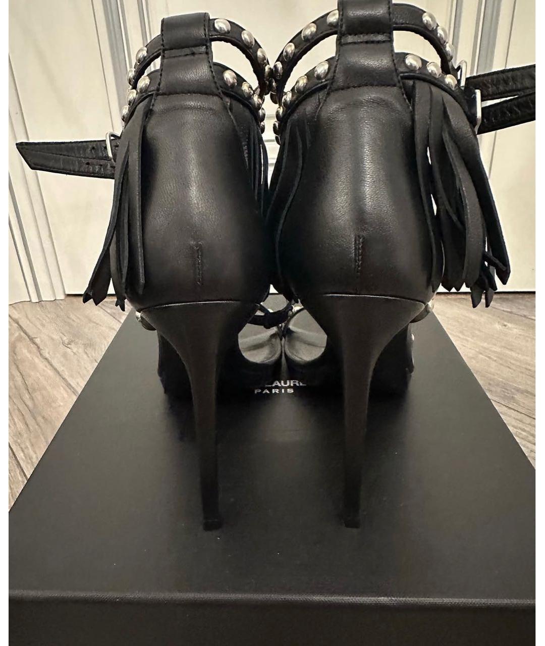 SAINT LAURENT Черные кожаные босоножки, фото 3