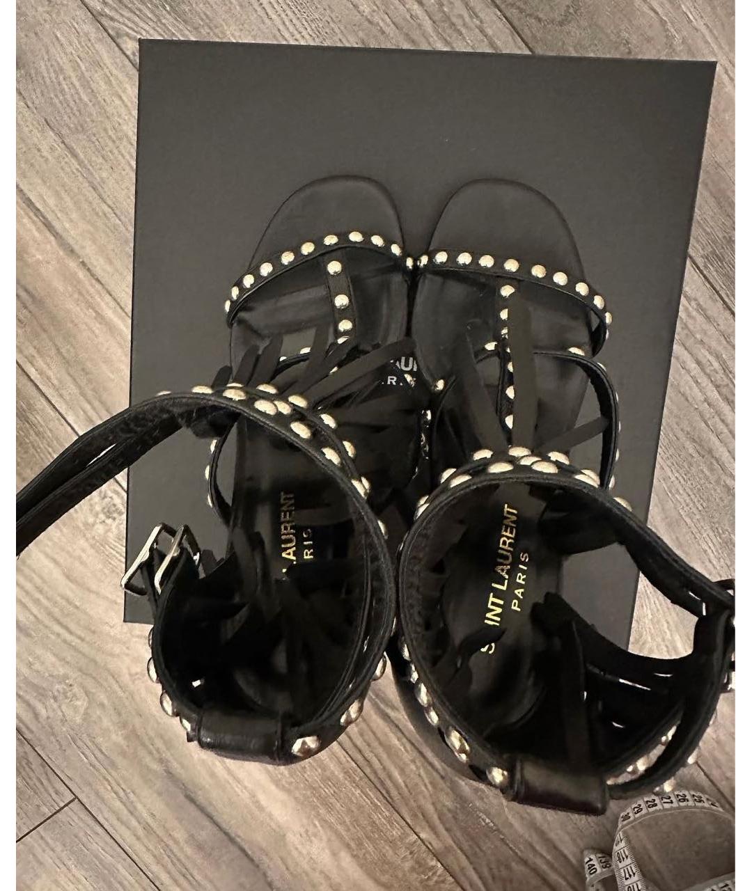 SAINT LAURENT Черные кожаные босоножки, фото 4