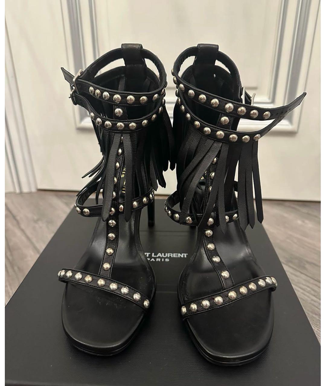 SAINT LAURENT Черные кожаные босоножки, фото 2