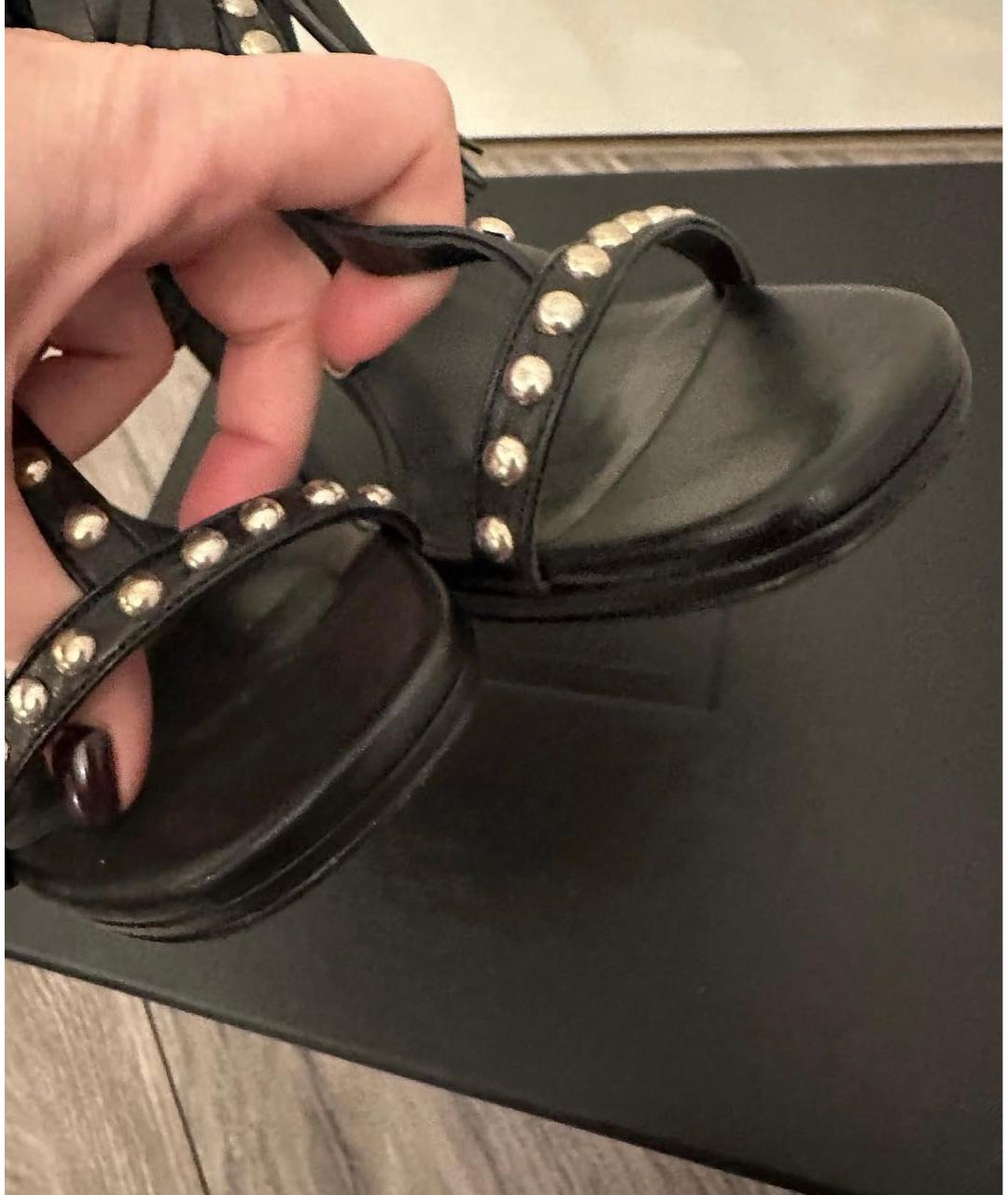 SAINT LAURENT Черные кожаные босоножки, фото 7