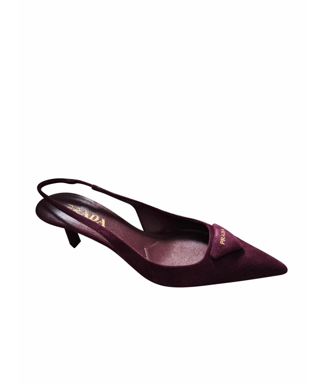 PRADA Бордовые замшевые лодочки на низком каблуке, фото 1
