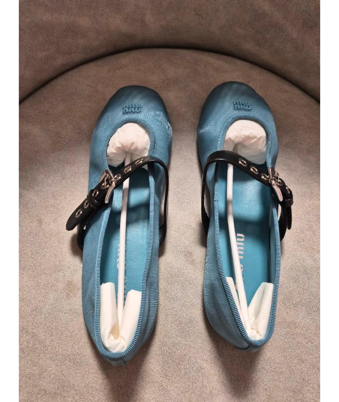 MIU MIU Бирюзовые текстильные балетки, фото 3