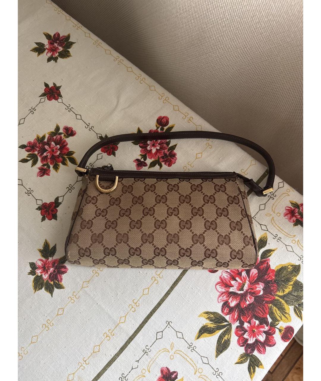GUCCI Бежевая тканевая сумка с короткими ручками, фото 5
