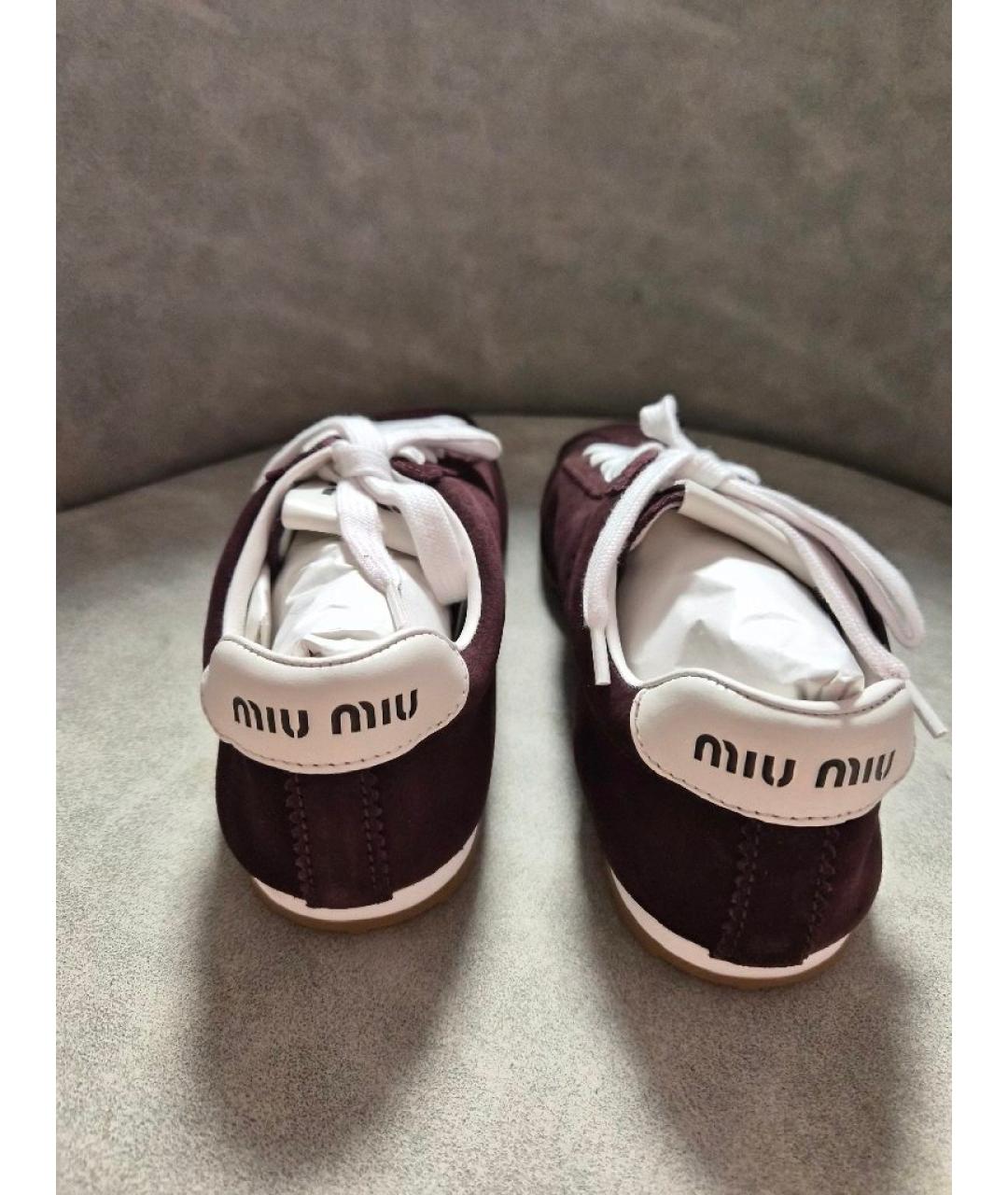MIU MIU Бордовые замшевые кроссовки, фото 4