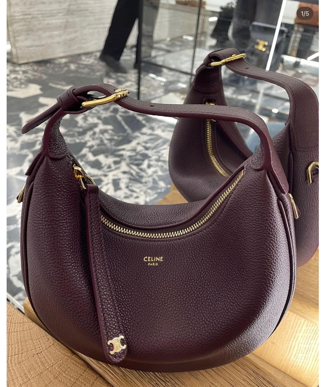 CELINE Бордовая кожаная сумка с короткими ручками, фото 2