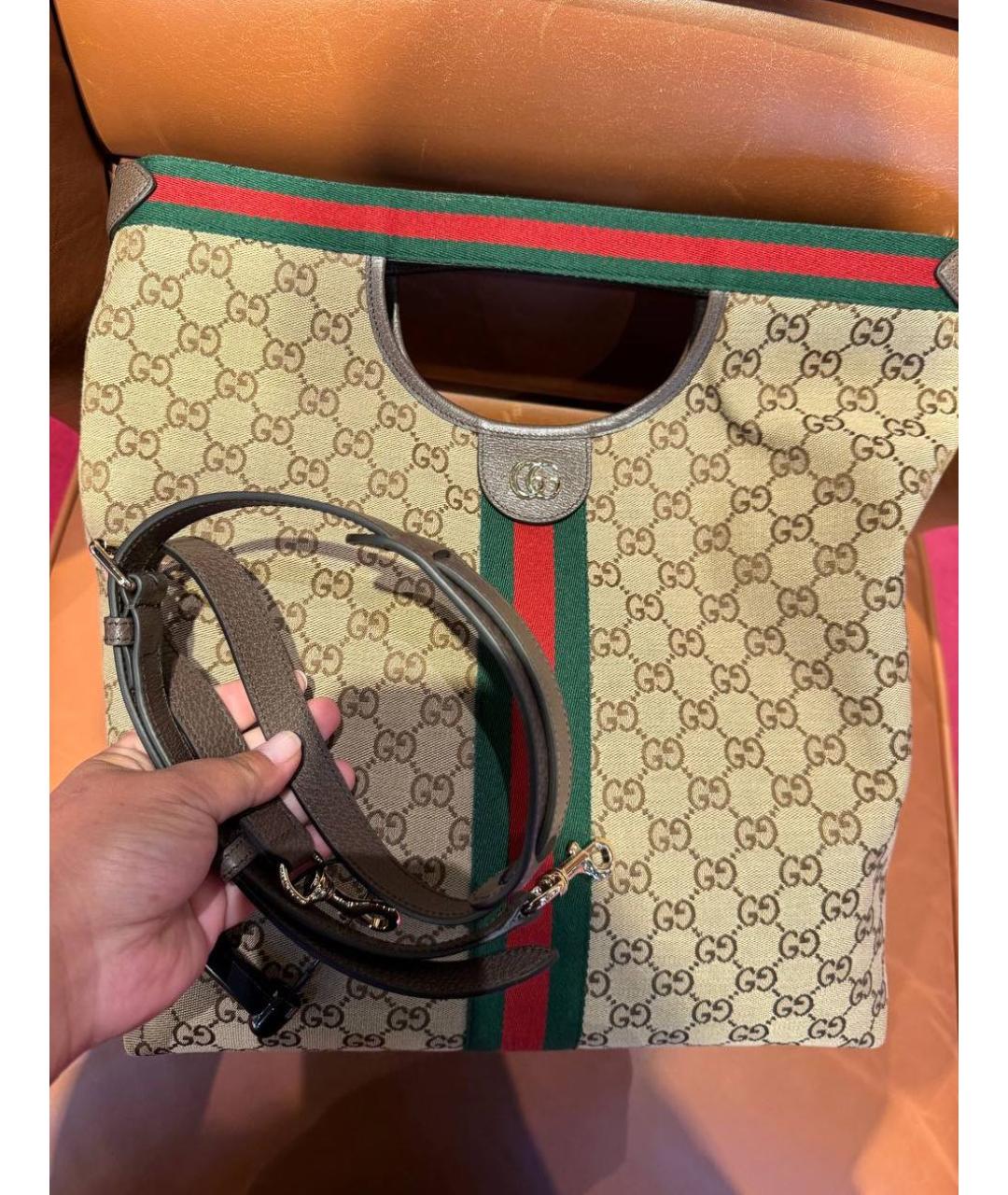 GUCCI Бежевая тканевая сумка тоут, фото 2
