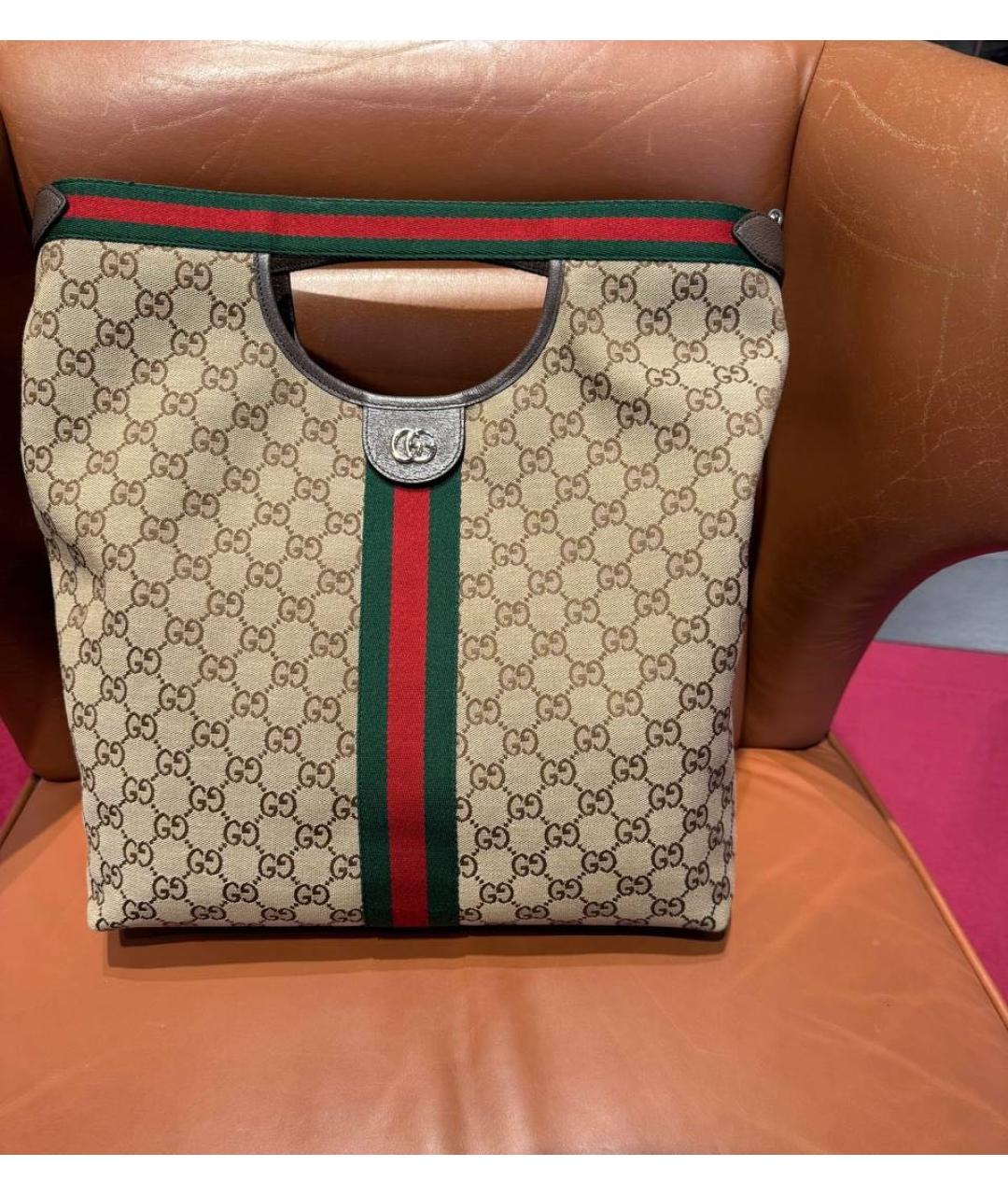 GUCCI Бежевая тканевая сумка тоут, фото 3