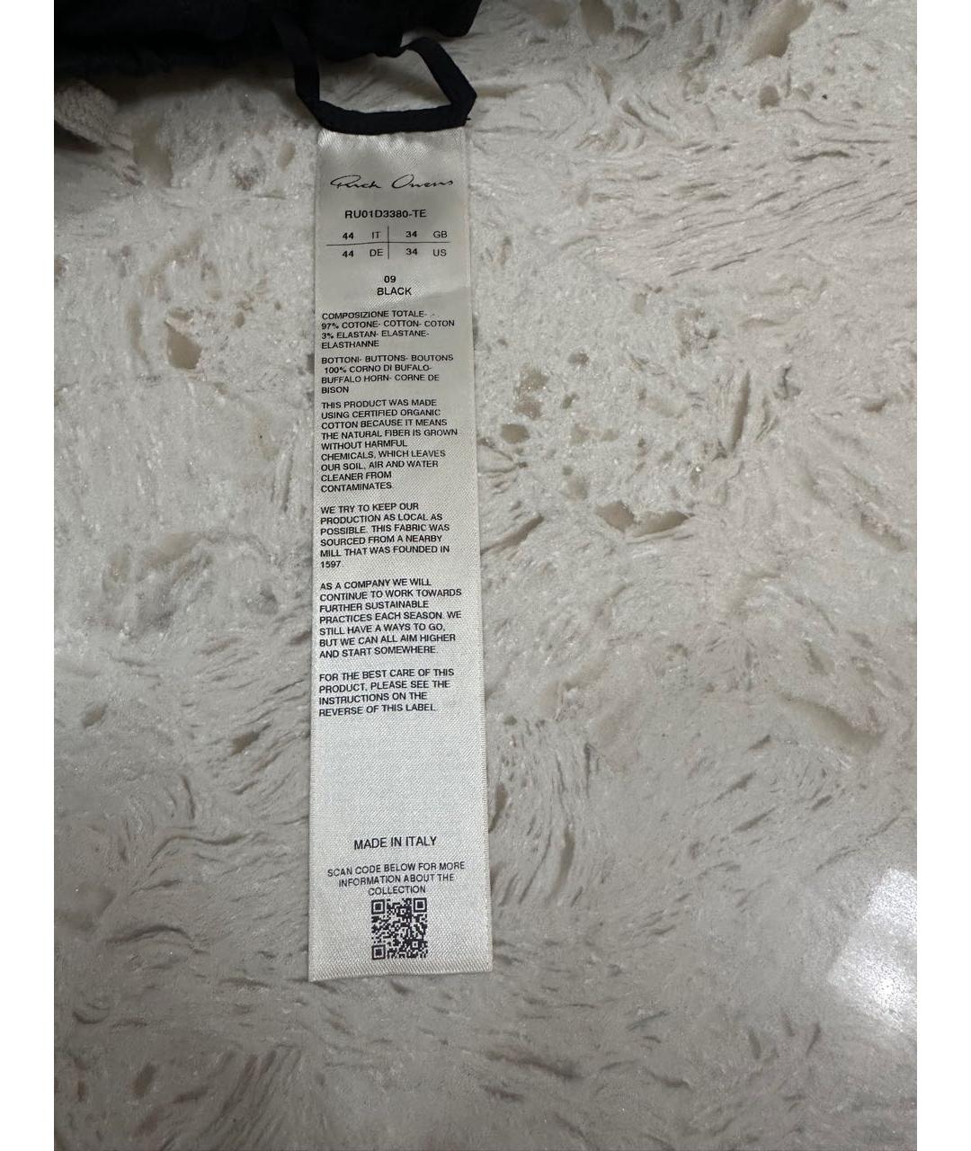 RICK OWENS Черные хлопковые классические брюки, фото 4
