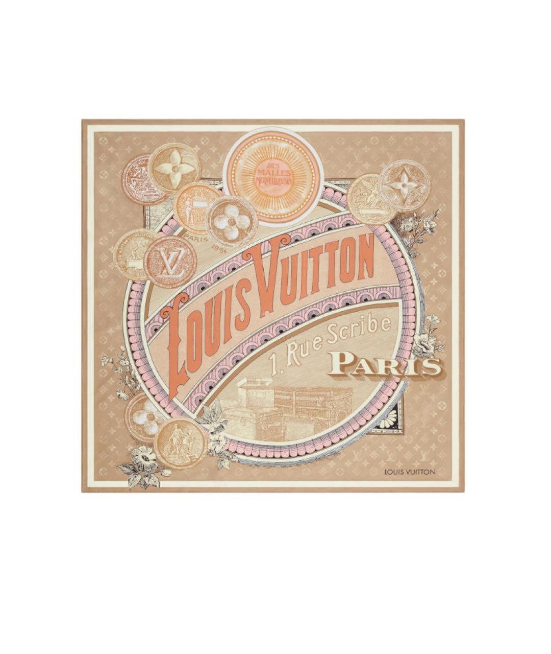 LOUIS VUITTON Бежевый шелковый шарф, фото 1