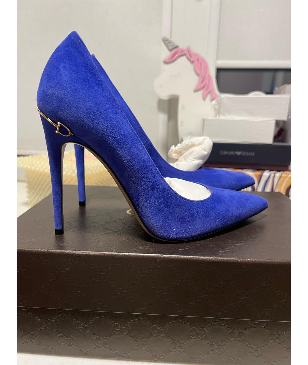 GUCCI Синие замшевые туфли, фото 9