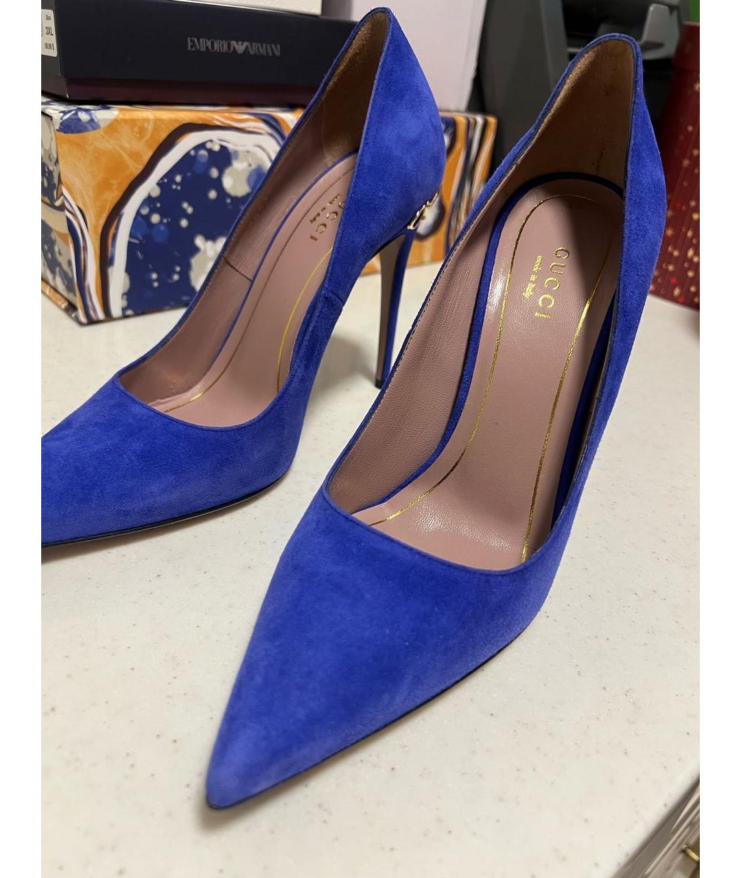 GUCCI Синие замшевые туфли, фото 2
