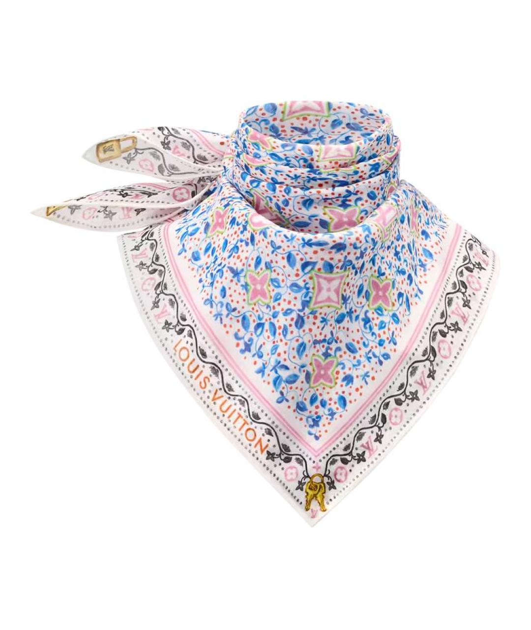 LOUIS VUITTON Голубой шелковый шарф, фото 2
