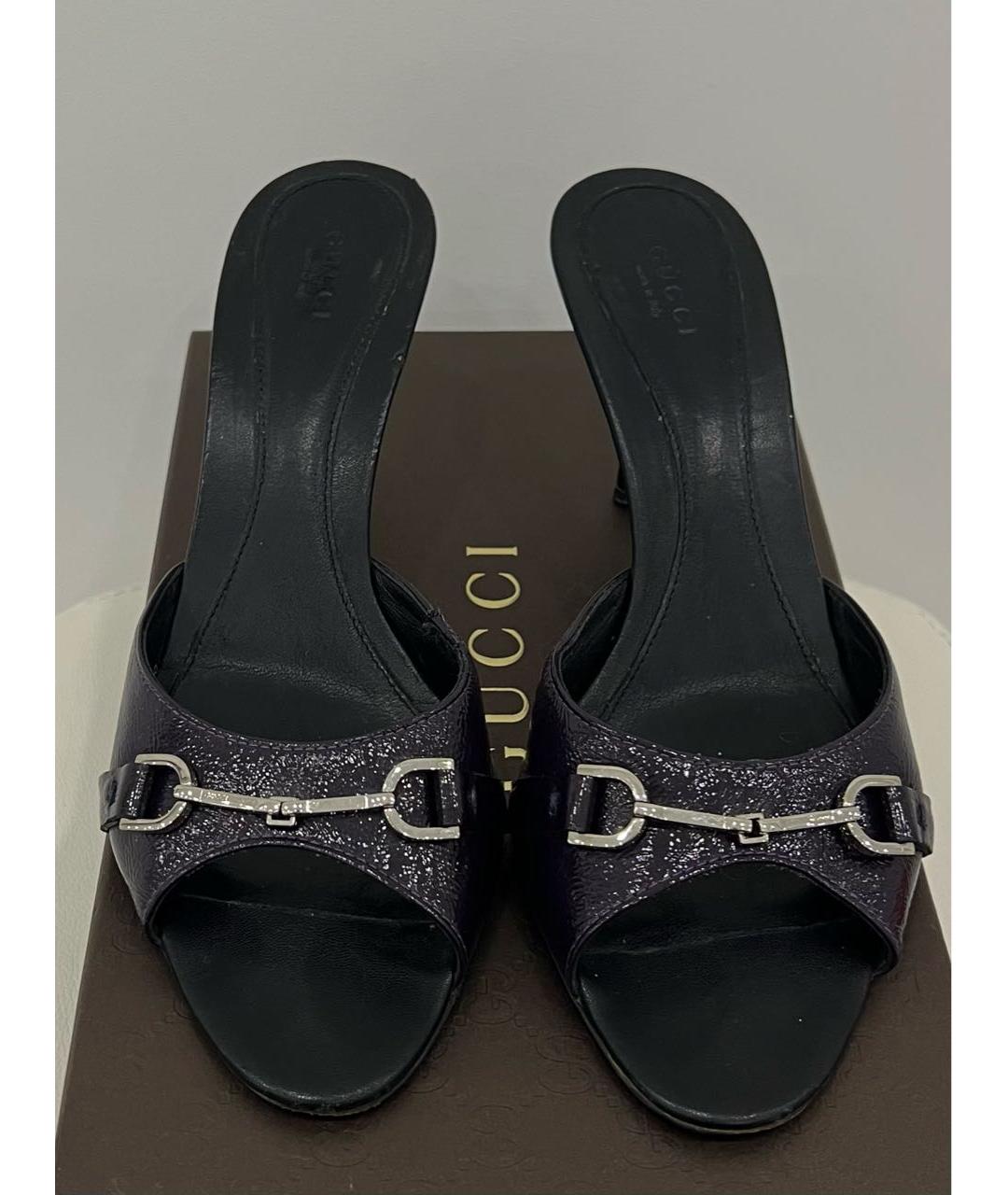 GUCCI Фиолетовые кожаные мюли, фото 3