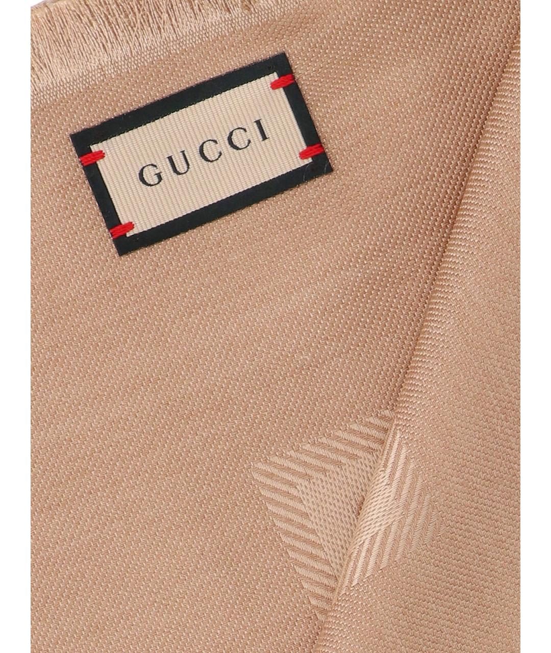 GUCCI Бежевый шерстяной шарф, фото 3