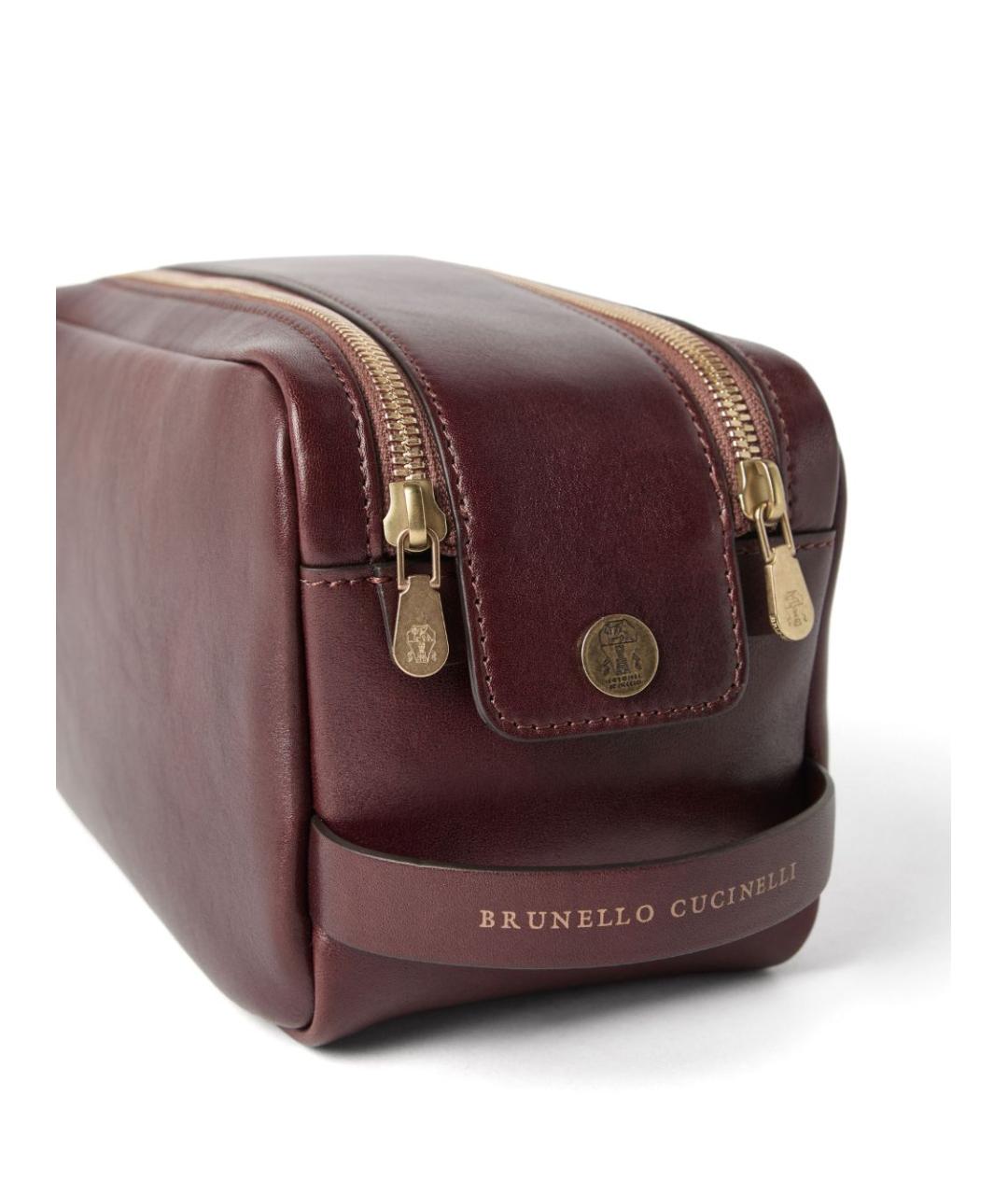 BRUNELLO CUCINELLI Бордовая кожаная барсетка, фото 3