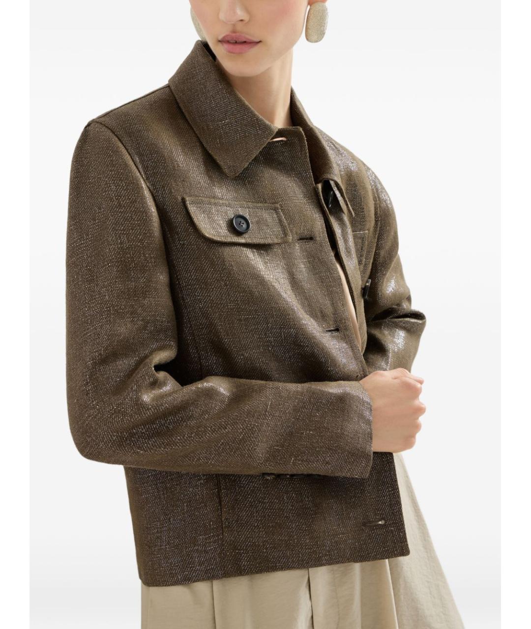 BRUNELLO CUCINELLI Коричневая льняная куртка, фото 4