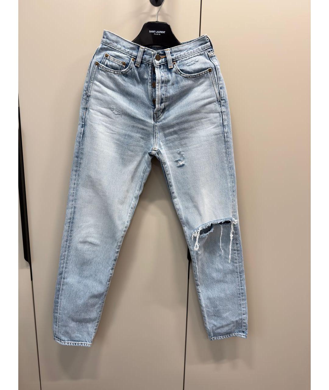 SAINT LAURENT Голубые хлопковые джинсы слим, фото 7
