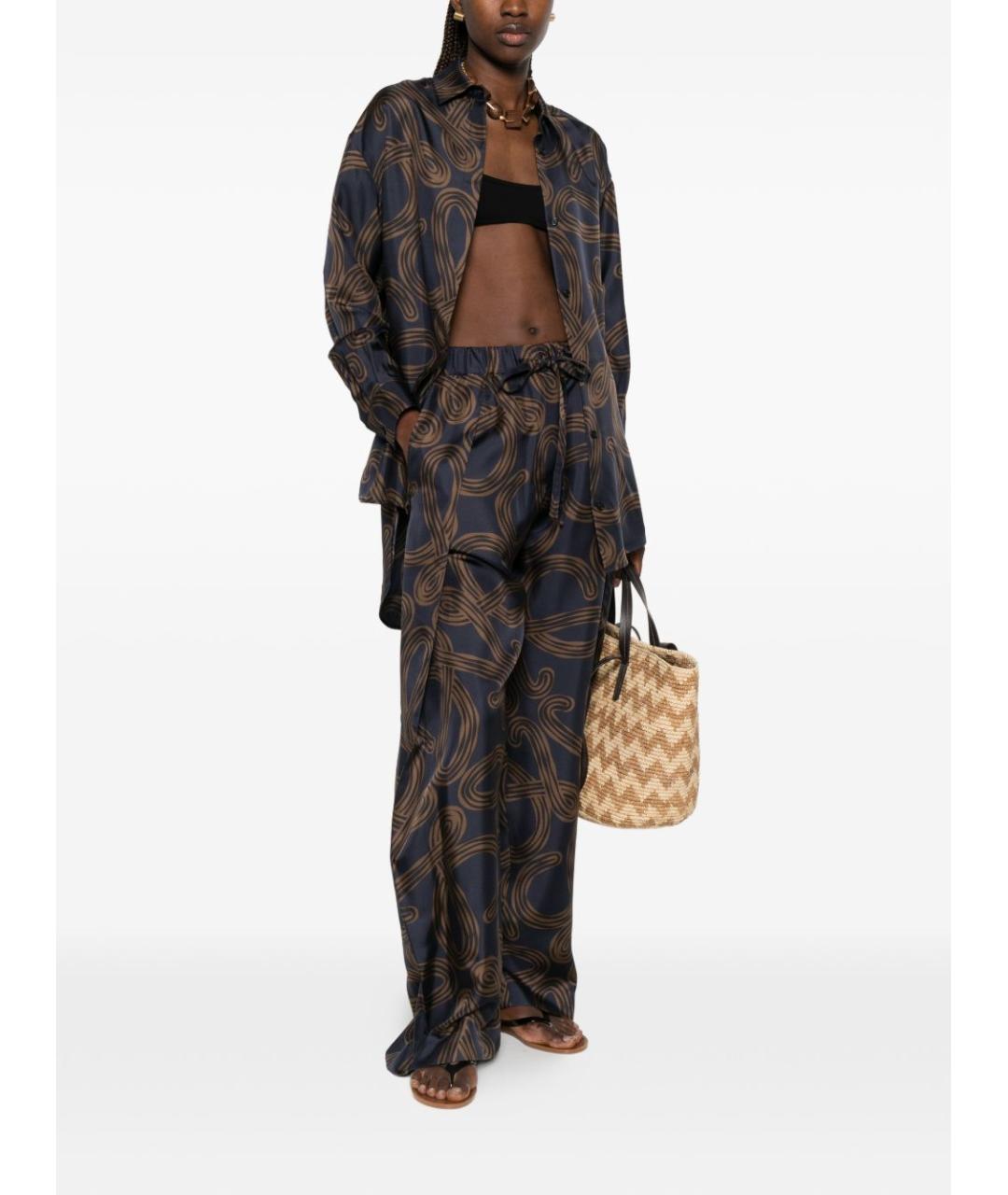 LOEWE Синие шелковые брюки широкие, фото 4