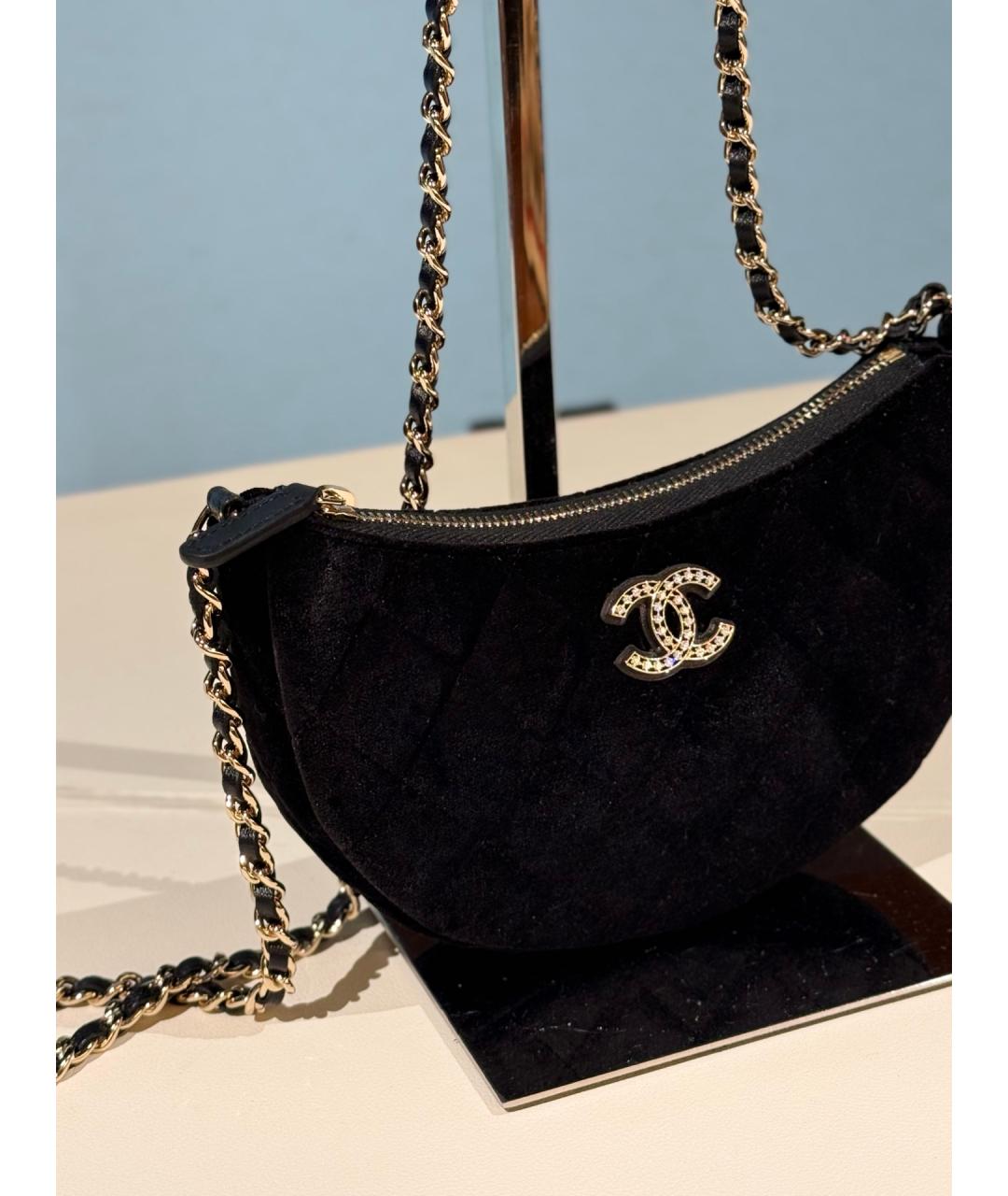 CHANEL Черная бархатная сумка через плечо, фото 4