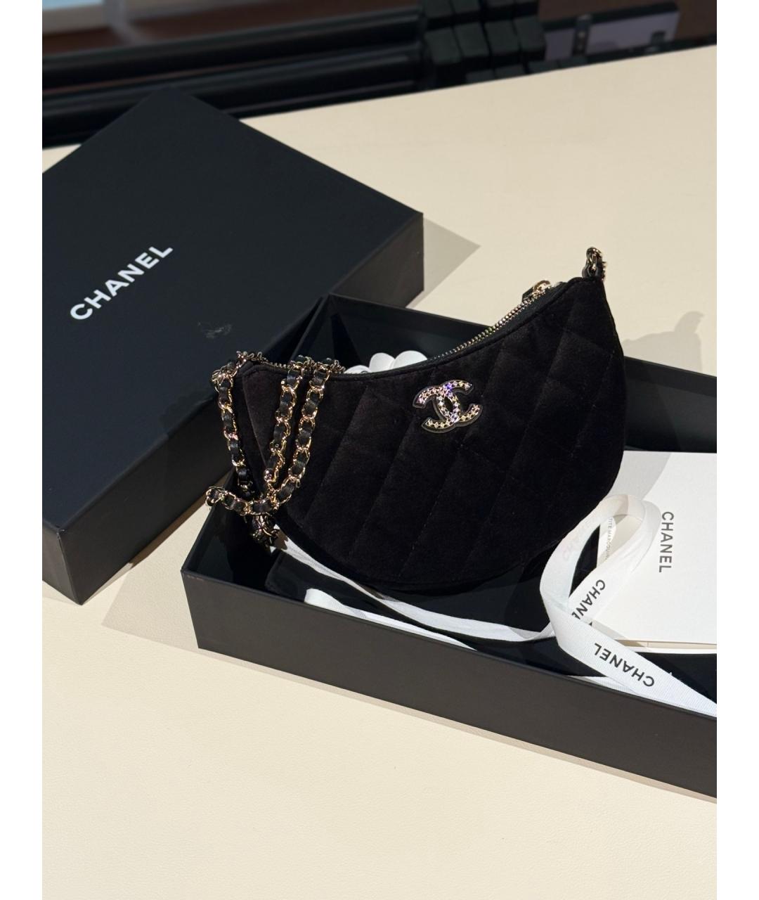 CHANEL Черная бархатная сумка через плечо, фото 2