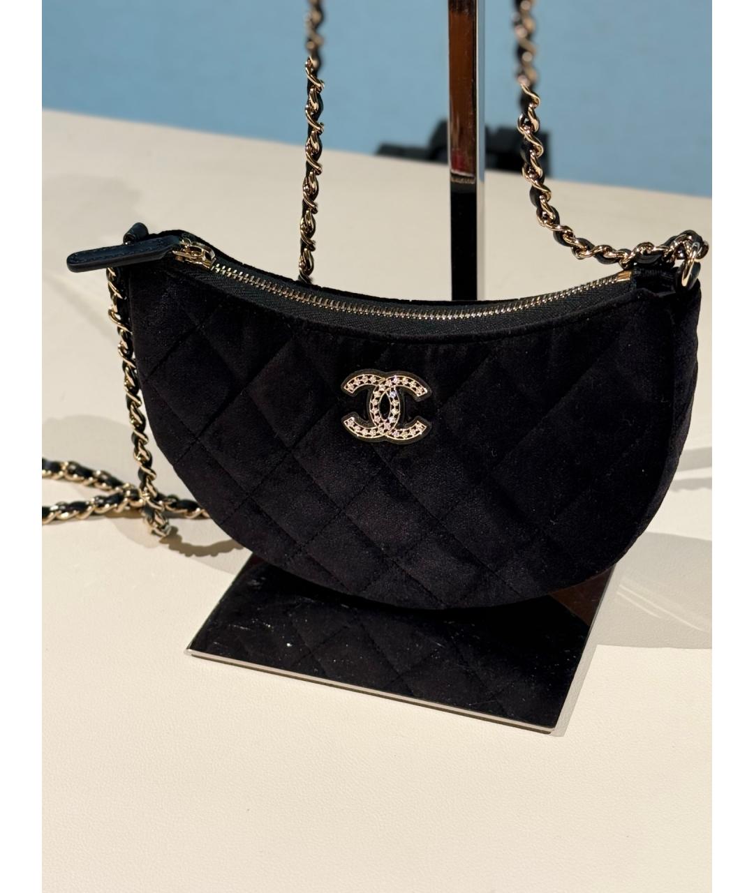 CHANEL Черная бархатная сумка через плечо, фото 3