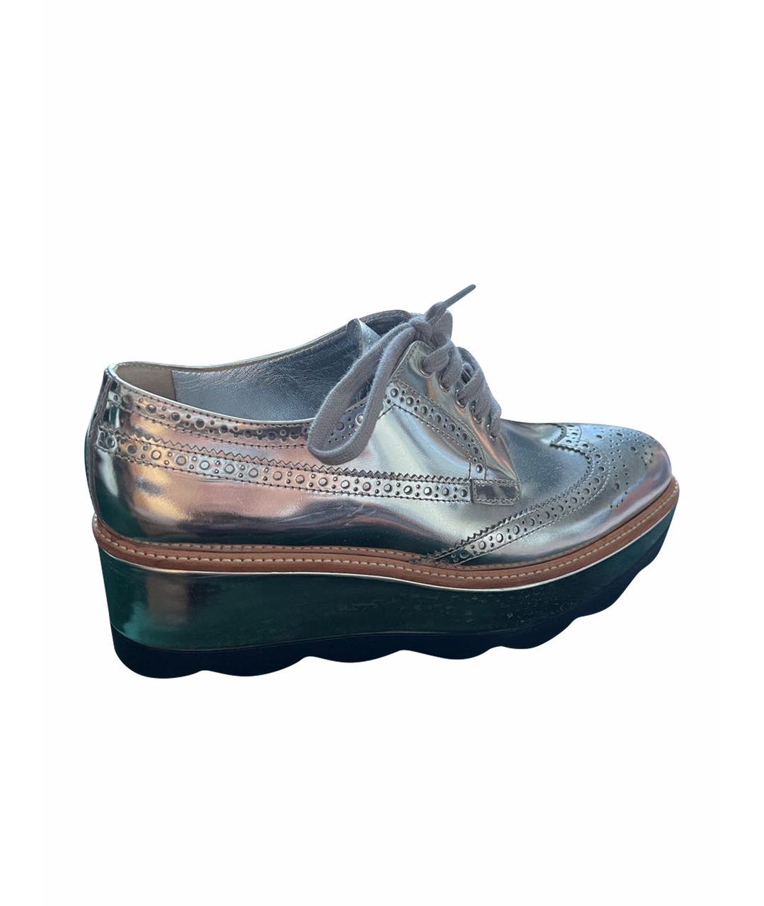 PRADA Серебряные ботинки из лакированной кожи, фото 1