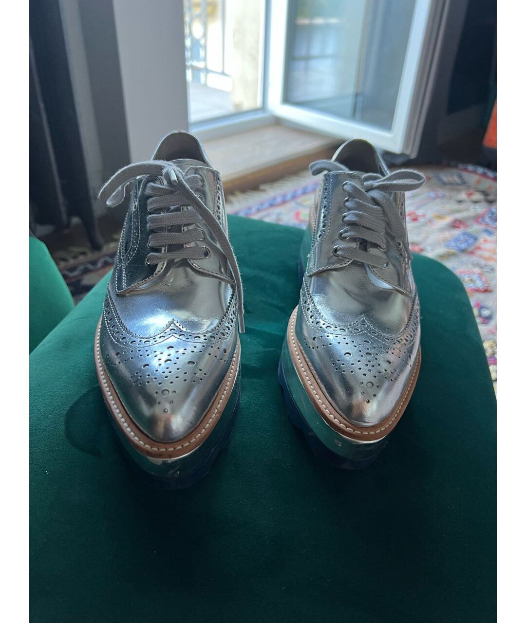 PRADA Серебряные ботинки из лакированной кожи, фото 2