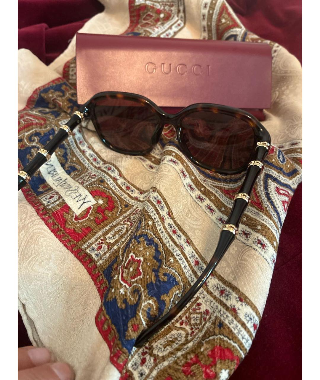 GUCCI Коричневые пластиковые солнцезащитные очки, фото 7