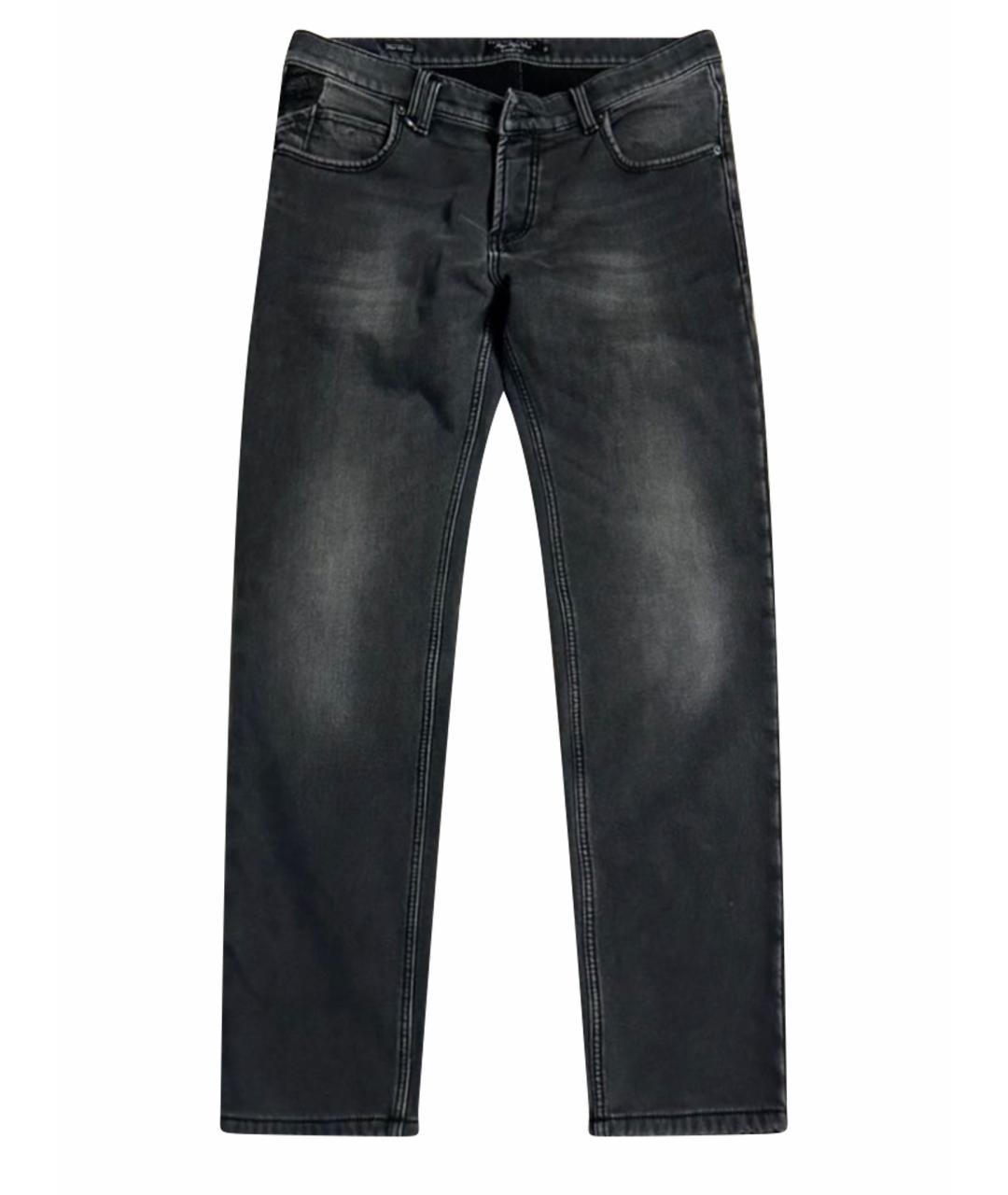 PHILIPP PLEIN Антрацитовые хлопко-полиэстеровые прямые джинсы, фото 1