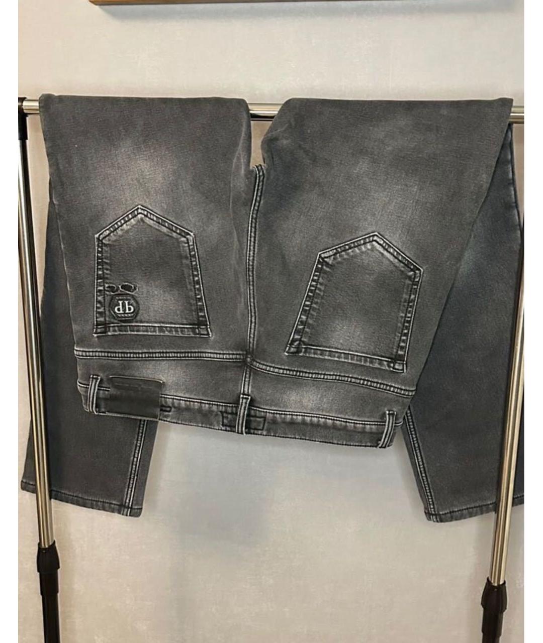 PHILIPP PLEIN Антрацитовые хлопко-полиэстеровые прямые джинсы, фото 3