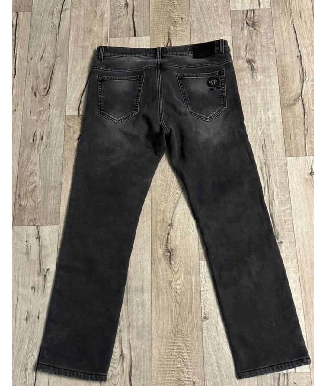 PHILIPP PLEIN Антрацитовые хлопко-полиэстеровые прямые джинсы, фото 2