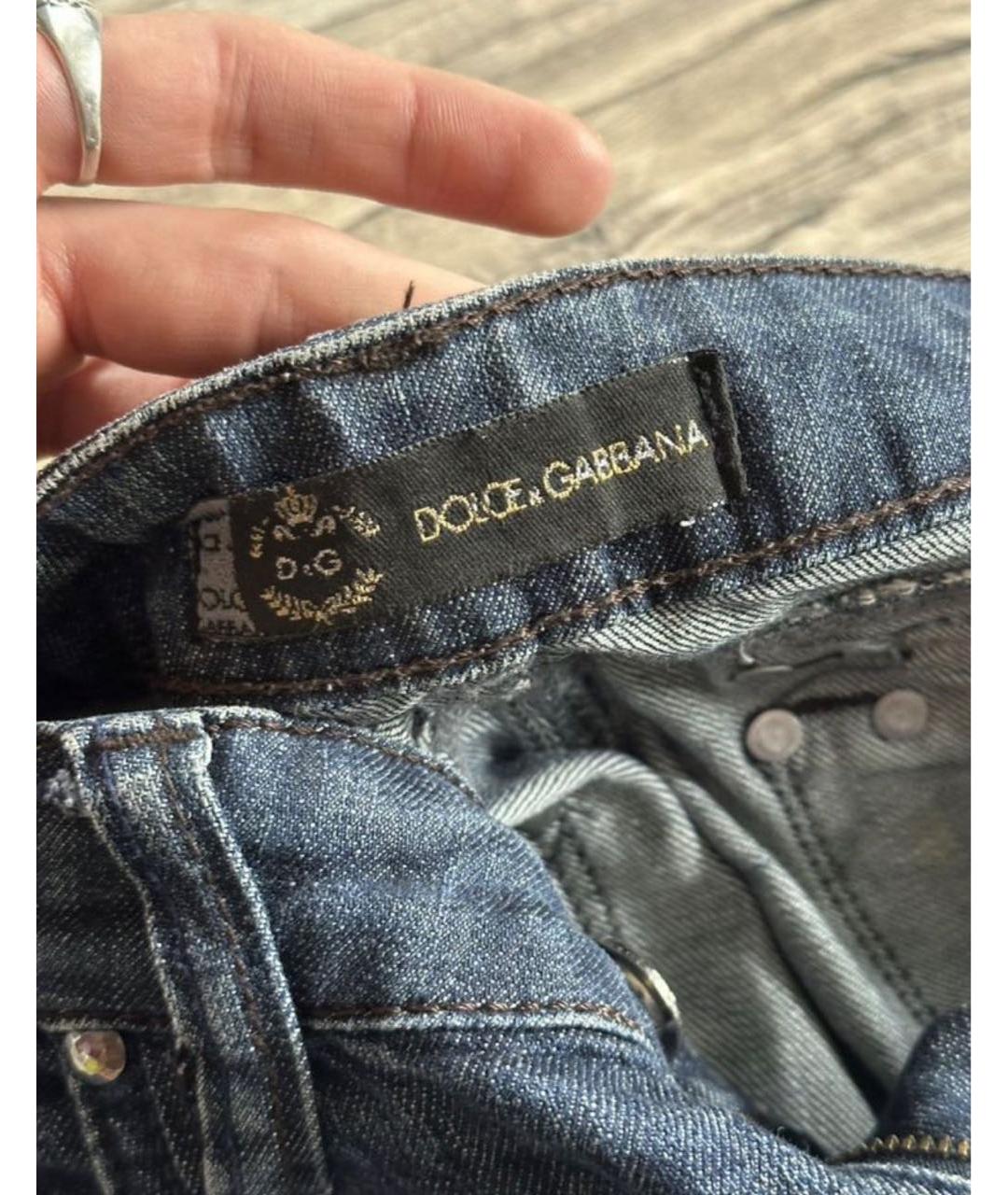 DOLCE&GABBANA Темно-синие хлопко-полиэстеровые прямые джинсы, фото 5