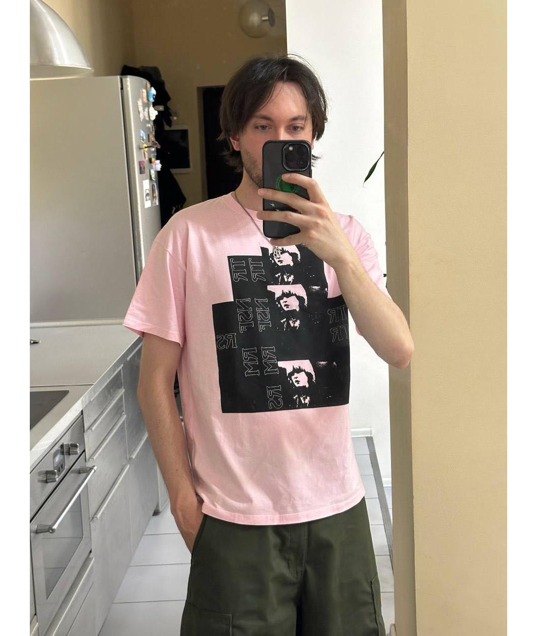 RAF SIMONS Розовая хлопковая футболка, фото 4