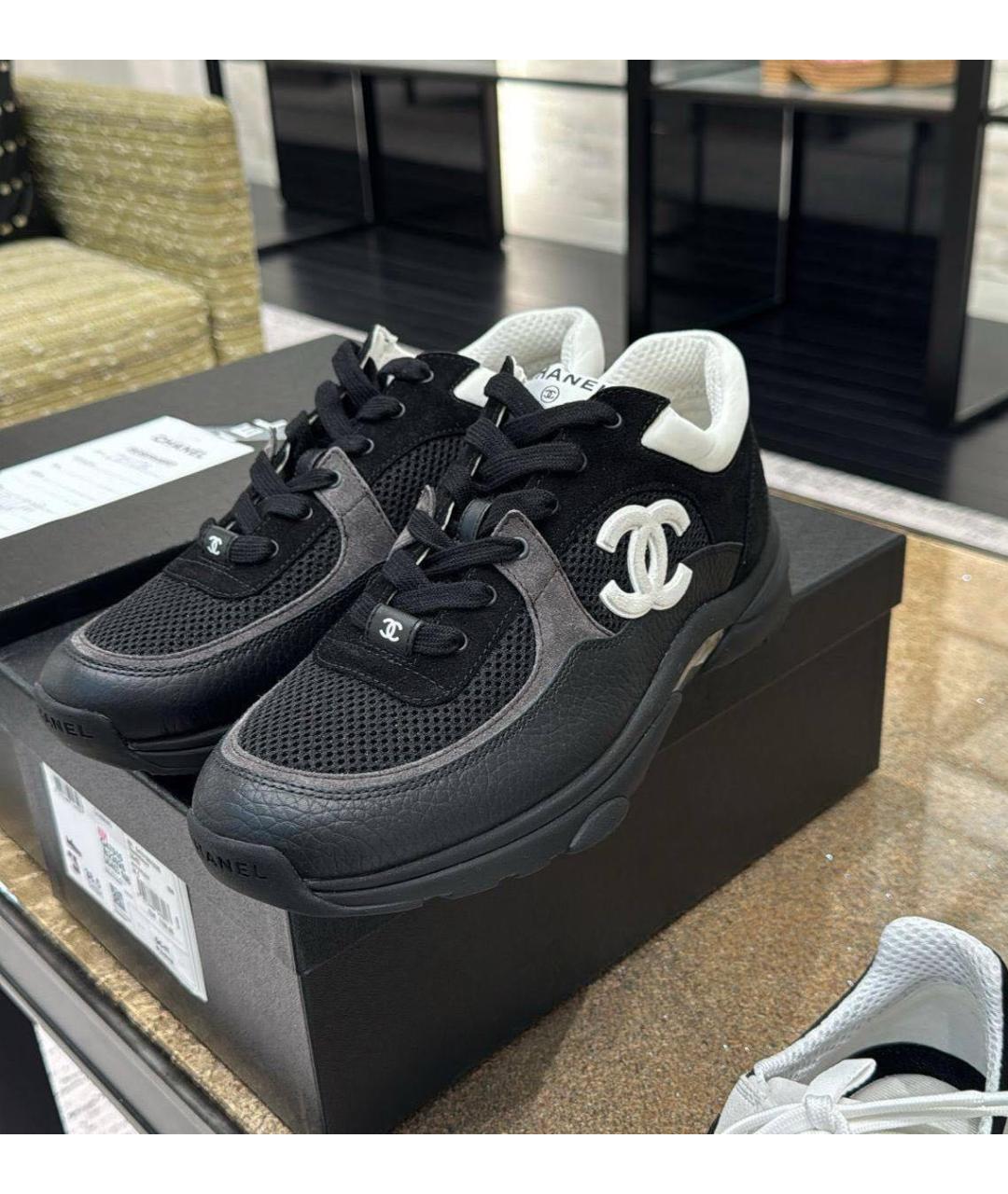 CHANEL Черные кожаные кроссовки, фото 2