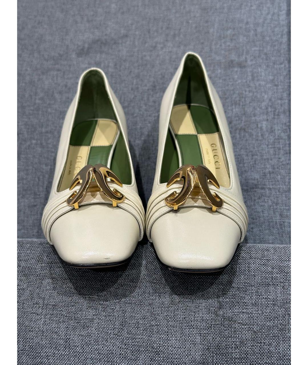 GUCCI Бежевые кожаные туфли, фото 4